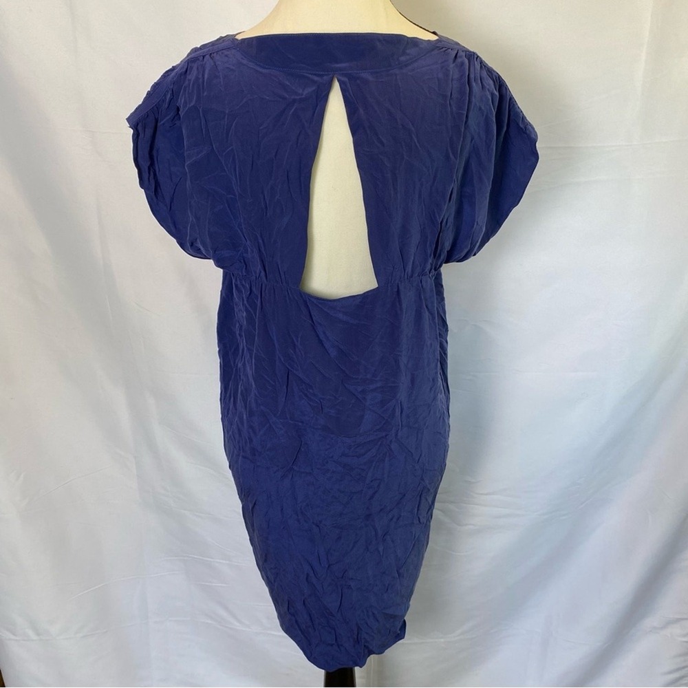 Geren Ford Women's Medium Blue Silk Mini Dress Square Neck Keyhole Back - Picture 5 of 11
